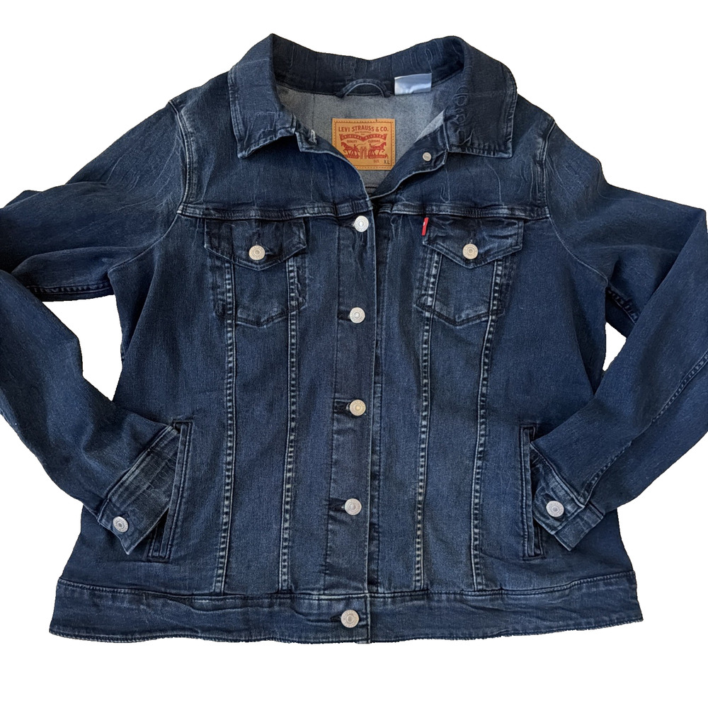 Levi's Women's Dark Wash Denim Trucker Jacket Blue Jeans Stretchy Coat XL 1X